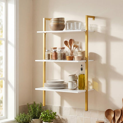 Dreamade Ladder Shelf | 3-Tier Wood Wall Mounted Bookshelf with Metal Frame (1/2)