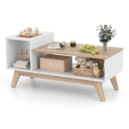 Dreamade 2-Tier Coffee Table with Storage Mid Century Modern Center Table