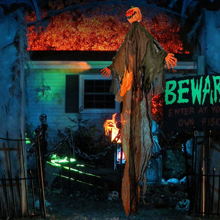 Dreamade 6 Ft Hanging Halloween Decoration, Ghost Pumpkin Man with Red LED Eyes & Posable Arms