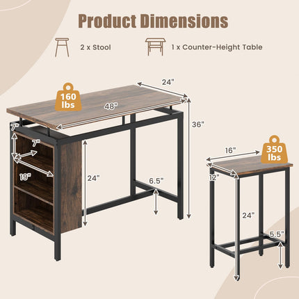 Dreamade 3-Piece Dining Table Set - Counter Height Dining Table Set with 2 Bar Stools
