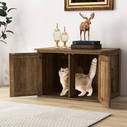 Dreamade Cat Litter Box Enclosure - Flip Top Litter Box Hidden Furniture with Barn Door, Side Entrance