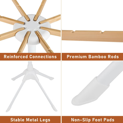 Dreamade 4 Legs Foldable Clothes Drying Rack with 8 Bamboo Hanging Rods and 40 Hanger Slots