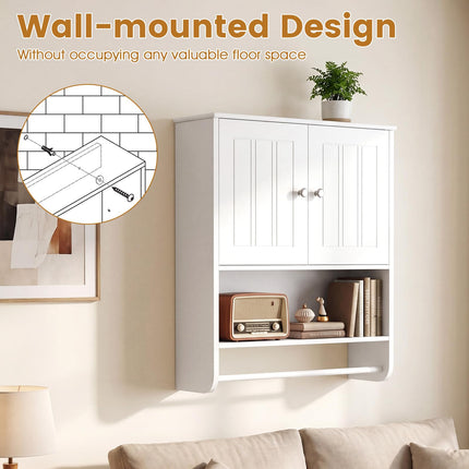 Dreamade Bathroom Wall Cabinet with Towel Bar & Adjustable Shelf