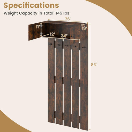 Dreamade Wall Mounted Coat Rack 2-in 1 Hall Tree w/ 5 Double Hooks & 2-Door Cabinet