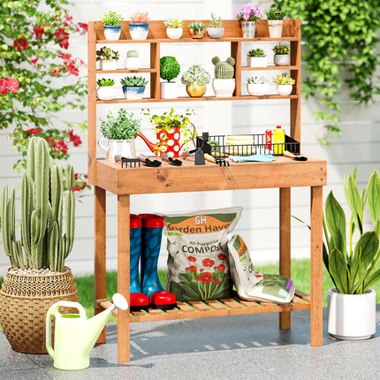 Dreamade Outside Solid Wood Potting Table with Flip-up Tabletop