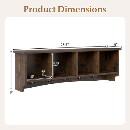 Dreamade Wall Mounted Coat Rack with 4 Cubbies & 5 Double Hooks