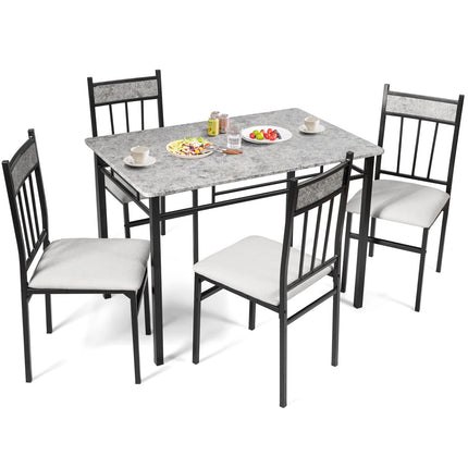 5 Pieces Faux Marble Dining Set Table with Solid Steel Frame