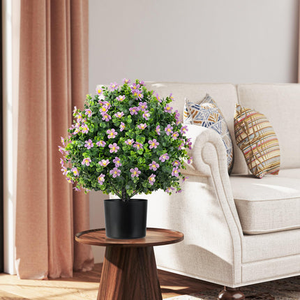 Dreamade Set of 2 Faux Potted Plants Artificial Shrubs Bushes with Flowers