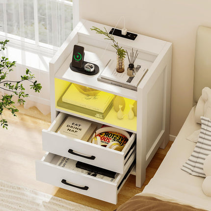 Dreamade LED Nightstand with Charging Station Set of 1/2 Bedside Table
