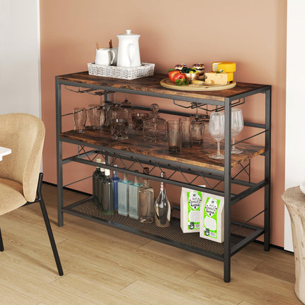 Dreamade 4-Tier Wine Rack Table - 7-Bottle Wine Bar Cabinet w/ 4 Wine Racks & 16 Glasses Holder