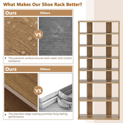 Dreamade 8-Tier Wooden Shoe Rack Patented Double Row Shoe Organizer for 16 Pairs