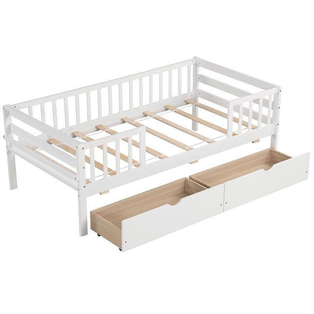 Dreamade Twin Daybed with Drawers, Wooden Twin Bed Frame with Side Storage & Slats Support
