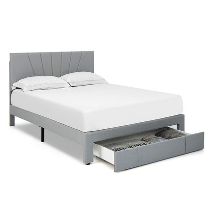 Dreamade Upholstered Queen Bed Frame with Drawer, Modern Platform Bed with Storage & Adjustable Headboard