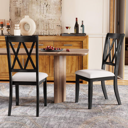 Dreamade Wooden Dining Chairs Set of 2/4 Upholstered Kitchen Chair w/Distressed Rubber Wood Legs Curved Cross Back