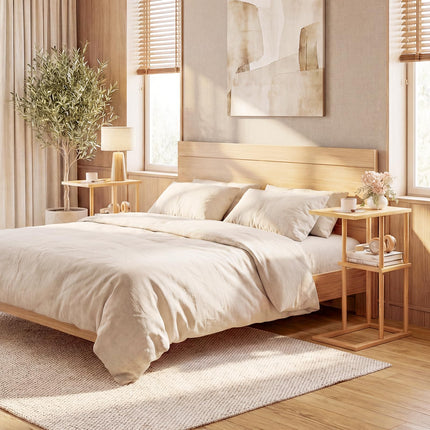 Dreamade Side Table Set of 2 with Storage Shelves and Bamboo Construction