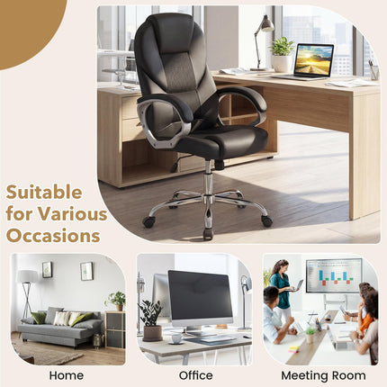 Dreamade Leather Office Chair | Ergonomic Mesh Executive Chair with Padded Armrests & Rocking Backrest