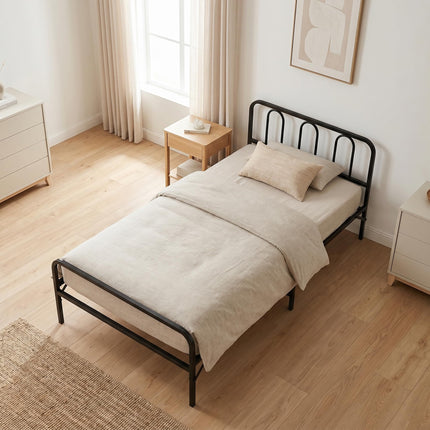 Dreamade Foldable Metal Twin Bed Frame with Headboard and Footboard