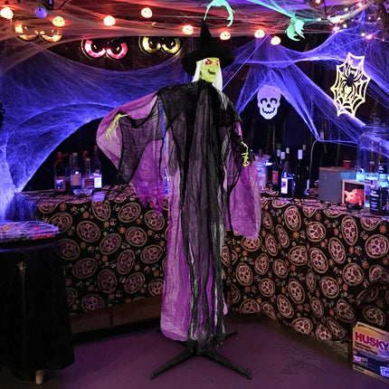 Dreamade 7.2 FT Halloween Animatronic Witch, Animated Standing Poseable Figure with Light up Eyes