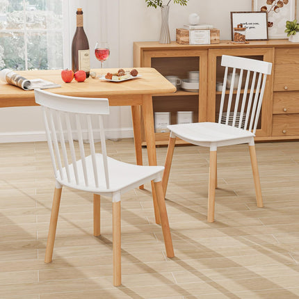 Dreamade Set of 4 Windsor Dining Chairs White, Modern Kitchen Chairs w/Spindle Backs & Curved Seats