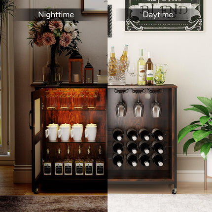 Dreamade Wine Bar Cabinet with LED Light Kitchen Buffet Sideboard