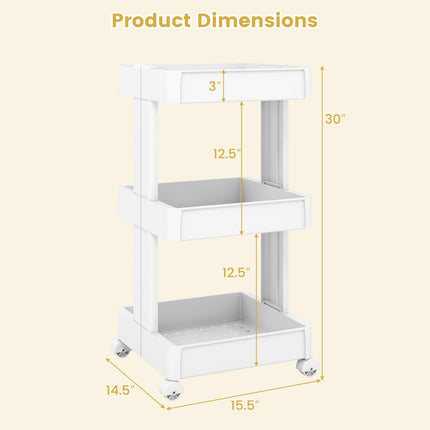 Dreamade 3-Tier Rolling Storage Cart w/Shelving Unit for Kitchen
