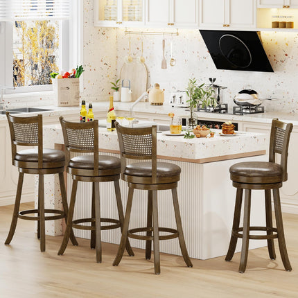 Dreamade 30" Bar Height Bar Chairs with PE Rattan Backrest Upholstered Leathaire Barstools