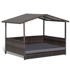 Dreamade Wicker Dog House, Raised Rattan Dog Bed with Roof, Removable Cushion and Steel Frame
