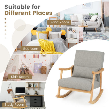 Dreamade Upholstered Rocking Chair - Modern Rocker with Rubber Wood Frame, Comfy Backrest & Seat