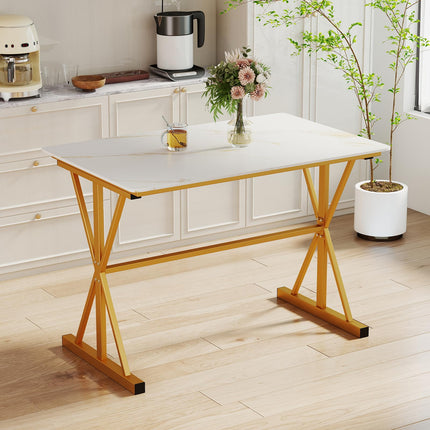 Dreamade 44" Sintered Stone Dining Table with X Shaped Gold Metal Frame