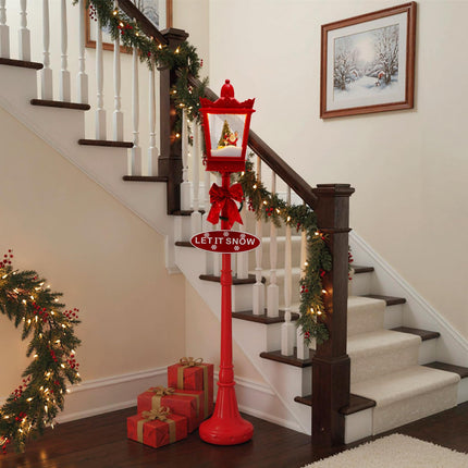 Dreamade 8 ft Musical Christmas Streetlight w/Warm White LED Lights Snowy Effects Santa Scene