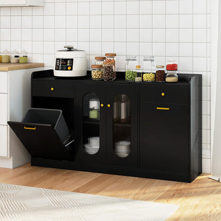Dreamade 55" Farmhouse Buffet Cabinet w/Hidden Tilt Out Trash Can
