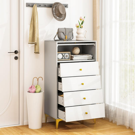 Dreamade 4-Drawer Dresser with Flip Up Fluted Glass Door