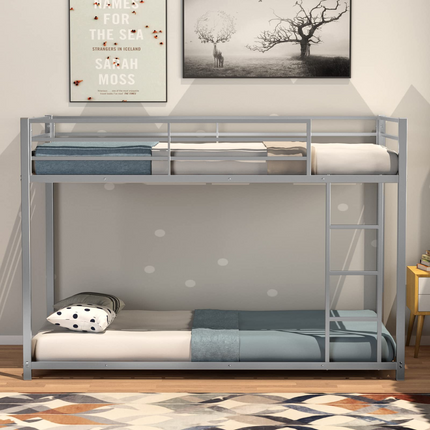 Classic Bunk Bed Frame with Safety Guard Rails & Side Ladder