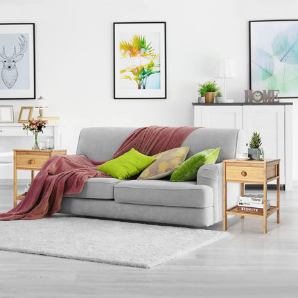 Dreamade Nightstand Bamboo Bedside Table with Drawer, Open Shelf, Multifunctional Side Table