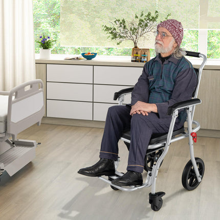 Dreamade Bedside Commode Wheelchair for Toilet - Foldable Shower Chair with Arms, Lockable Casters