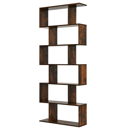 Dreamade Geometric Bookcase Rustic, Solid Wood S-Shaped Bookshelf