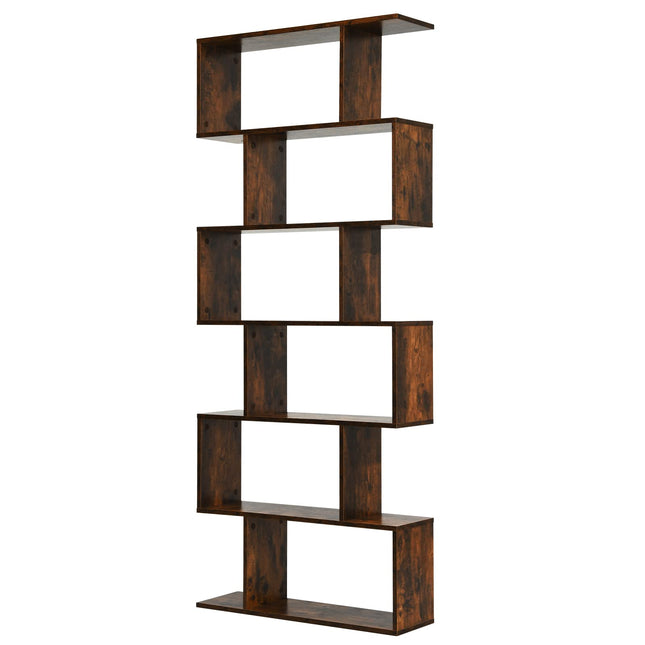 Dreamade Geometric Bookcase Rustic, Solid Wood S-Shaped Bookshelf