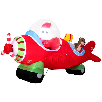 Dreamade 7.2 Ft Animated Inflatable Santa on Plane Pre-lit Blow up Yard Decoration