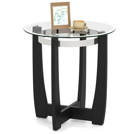 Dreamade Round Glass End Table - 24’’ Side Table with Tempered Glass Top