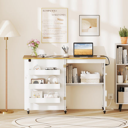 Dreamade Folding Sewing Table with Charging Station