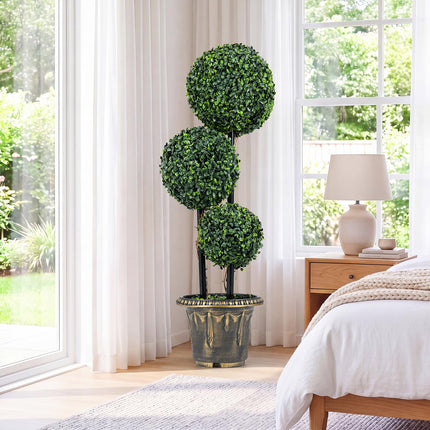 Dreamade 3 FT Artificial Boxwood Topiary Tree Sun-Protective Triple Ball Fake Plants Shrubs (1/2 Pack)