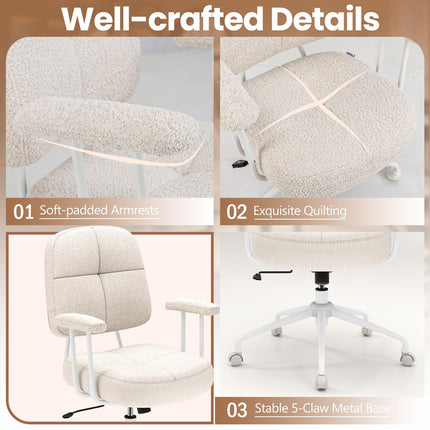 Dreamade Mid Century Modren Office Chair, Faux Fur Desk Chair w/Armrest & Mid Back