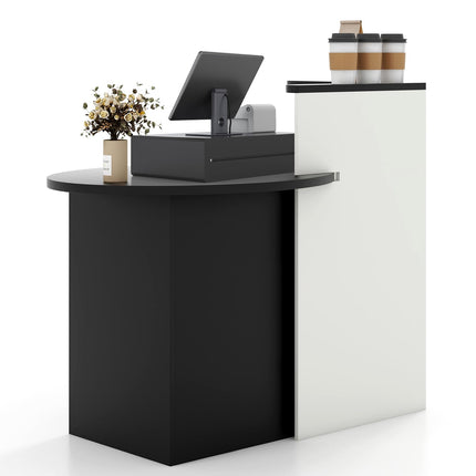 Dreamade Reception Desk, Front Counter Desk with Lockable Drawer, Checkout Table with Round Tabletop