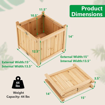 Dreamade 15” Planter Raised Garden Bed - Wooden Planting Box, Outdoor Folding Square Planter