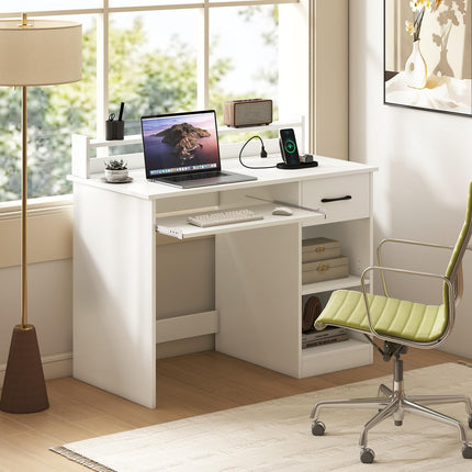 Dreamade White Desk with Drawers Modern Home Office Desk
