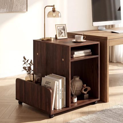 Dreamade 3-Tier Rolling End Table w/Magazine Rack & Open Storage Shelves (1/2)