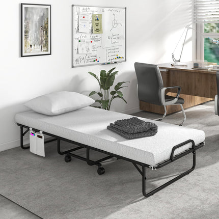 Dreamade Folding Bed with Mattress and Top Pillow, Cot Portable Guest Bed w/Metal Frame, 75" x 31"