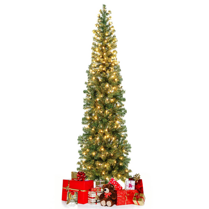Dreamade 7ft Prelit Half-Shape Christmas Tree, Space-Saving Slender Artificial Xmas Tree with 150 LED Lights - DreamadeUS