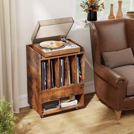 Dreamade Record Player Stand Rolling Turntable Stand with Drawer & Lockable Wheels