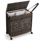 Dreamade Laundry Hamper with Wheels and Lid, 33 Gal (125L) Wicker Laundry Basket, 2 Removable Liner Bags